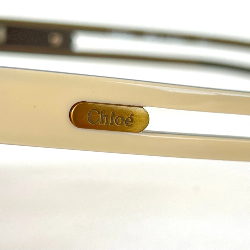 CHLOÈ CL 2124 C03 Brown Gradient Lenses Beige Cutout Gold Logo Frame Sunglasses